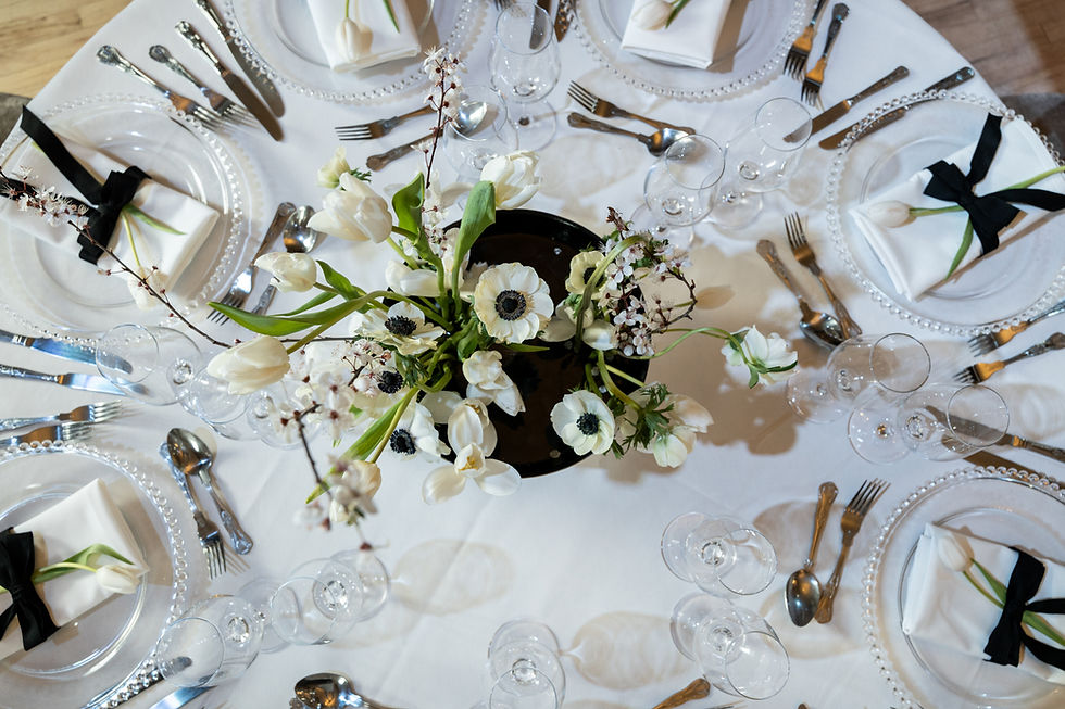 Contemporary anemone and tulip centrepiece