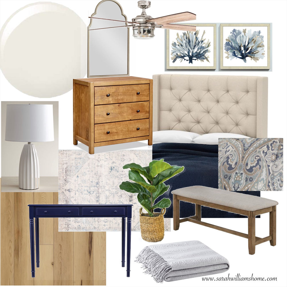 Navy and Wood Master Bedroom Makeover