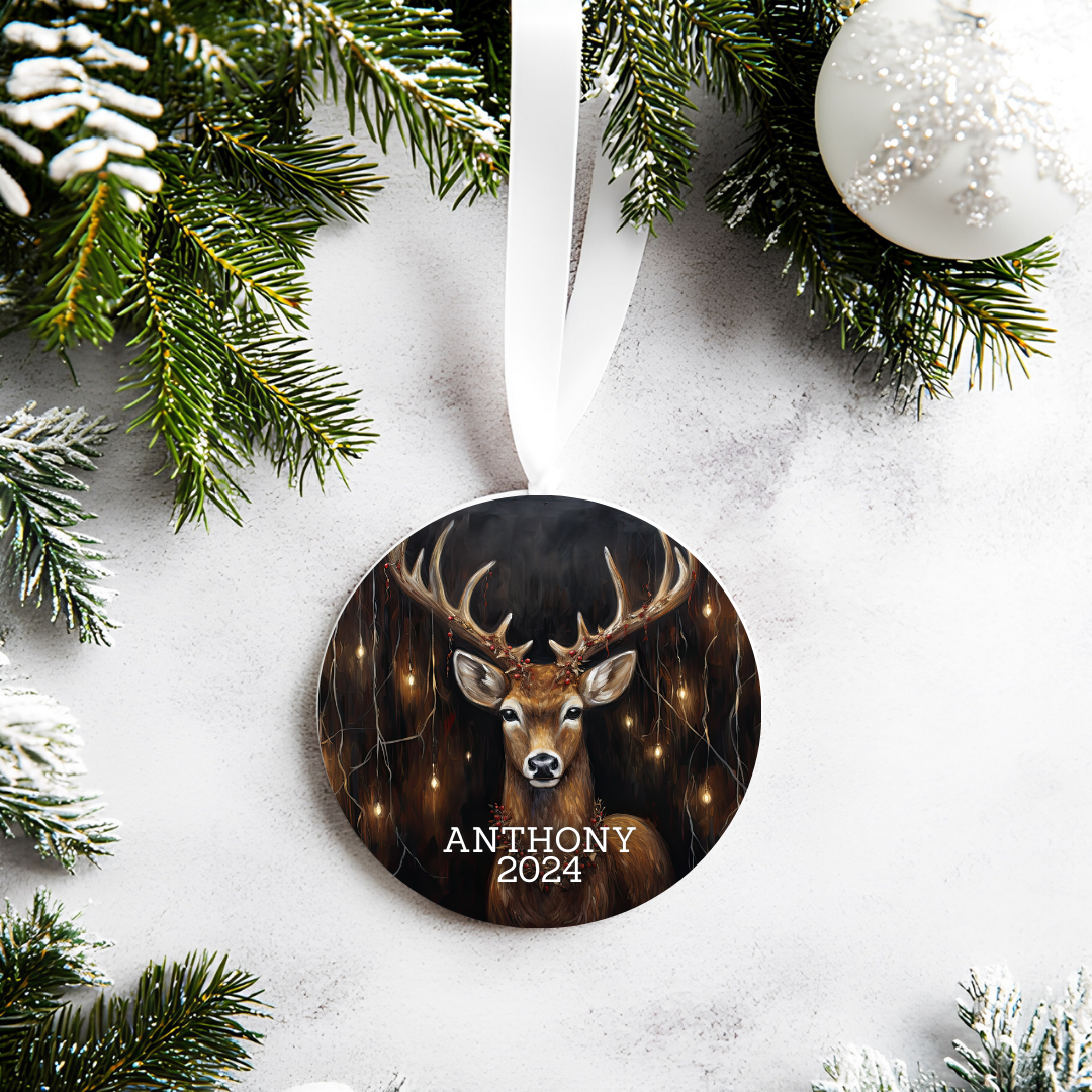 Personalized Deer With Lights Ceramic Ornament