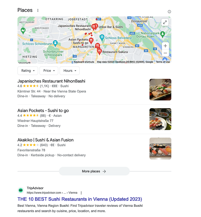 search intent sample result
