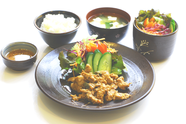 Veggie chiken with ginger steak set