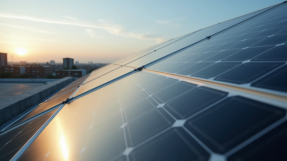 Eye-level view of solar panels installed on a commercial rooftop in Manchester