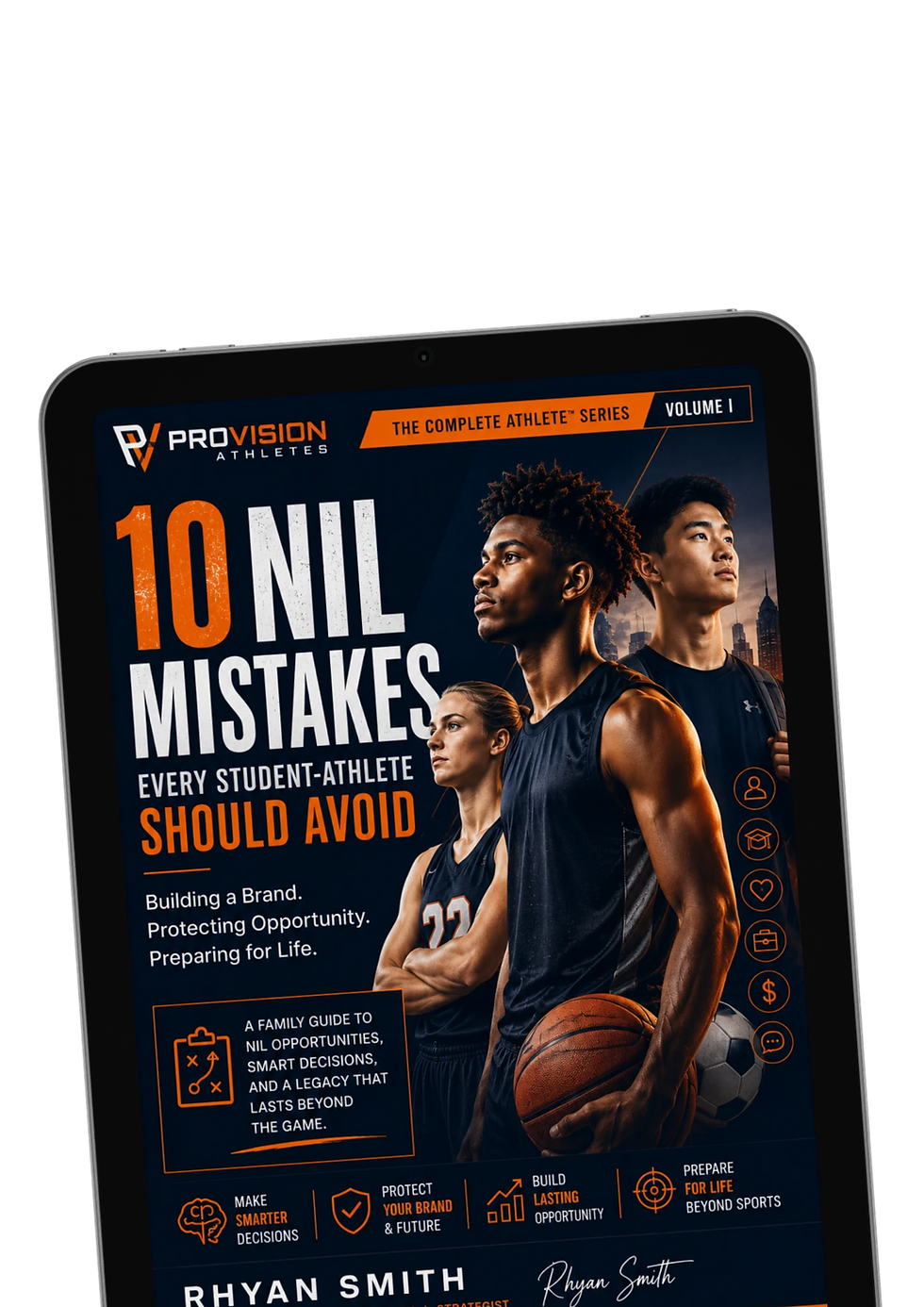 Tablet displaying 10 NIL Mistakes Every Student-Athlete Should Avoid by Rhyan Smith