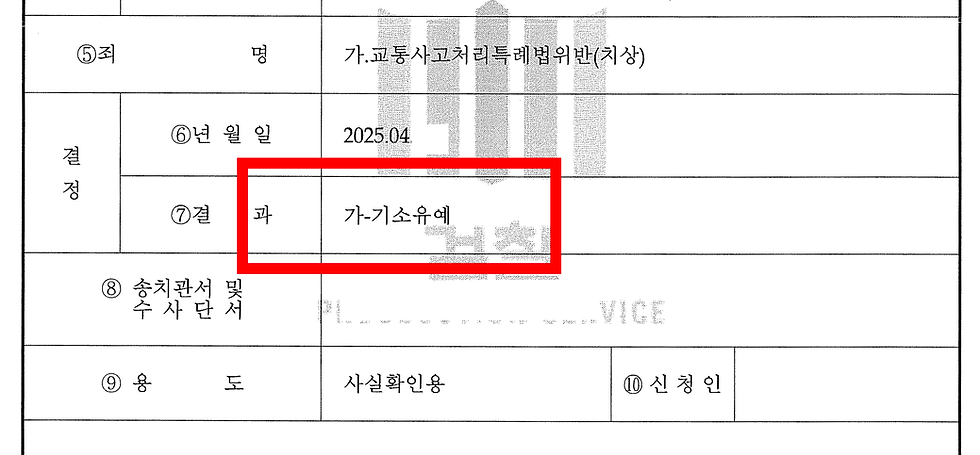 기소유예 결과 증명서 이미지