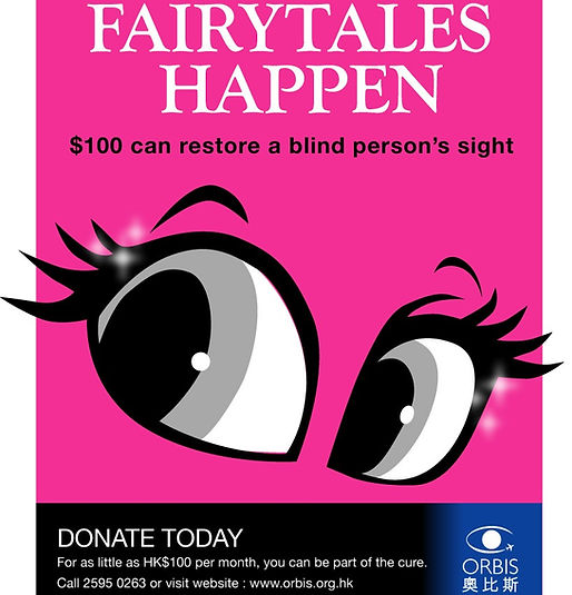 A poster to encourage donations for orbis, a charity restoring eye sight