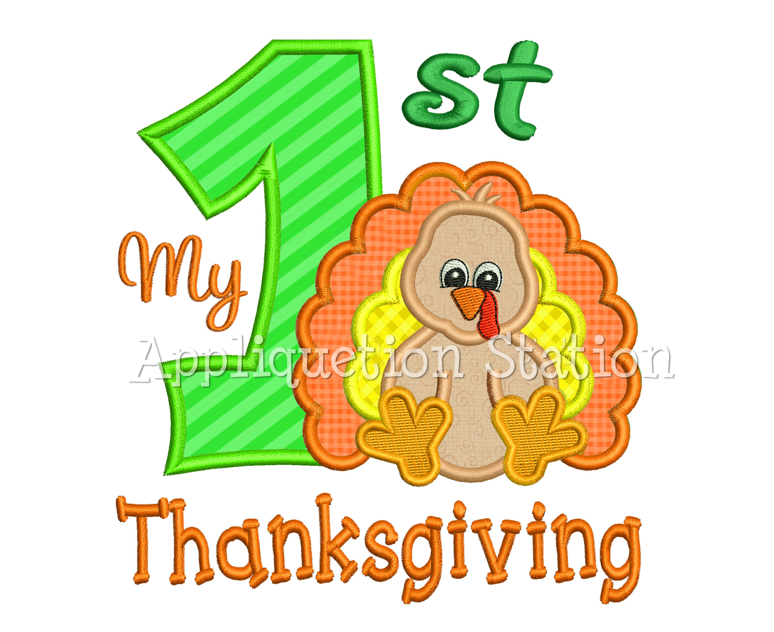 Baby my 1st Thanksgiving cute turkey applique design – digital download for machine embroidery with satin stitch