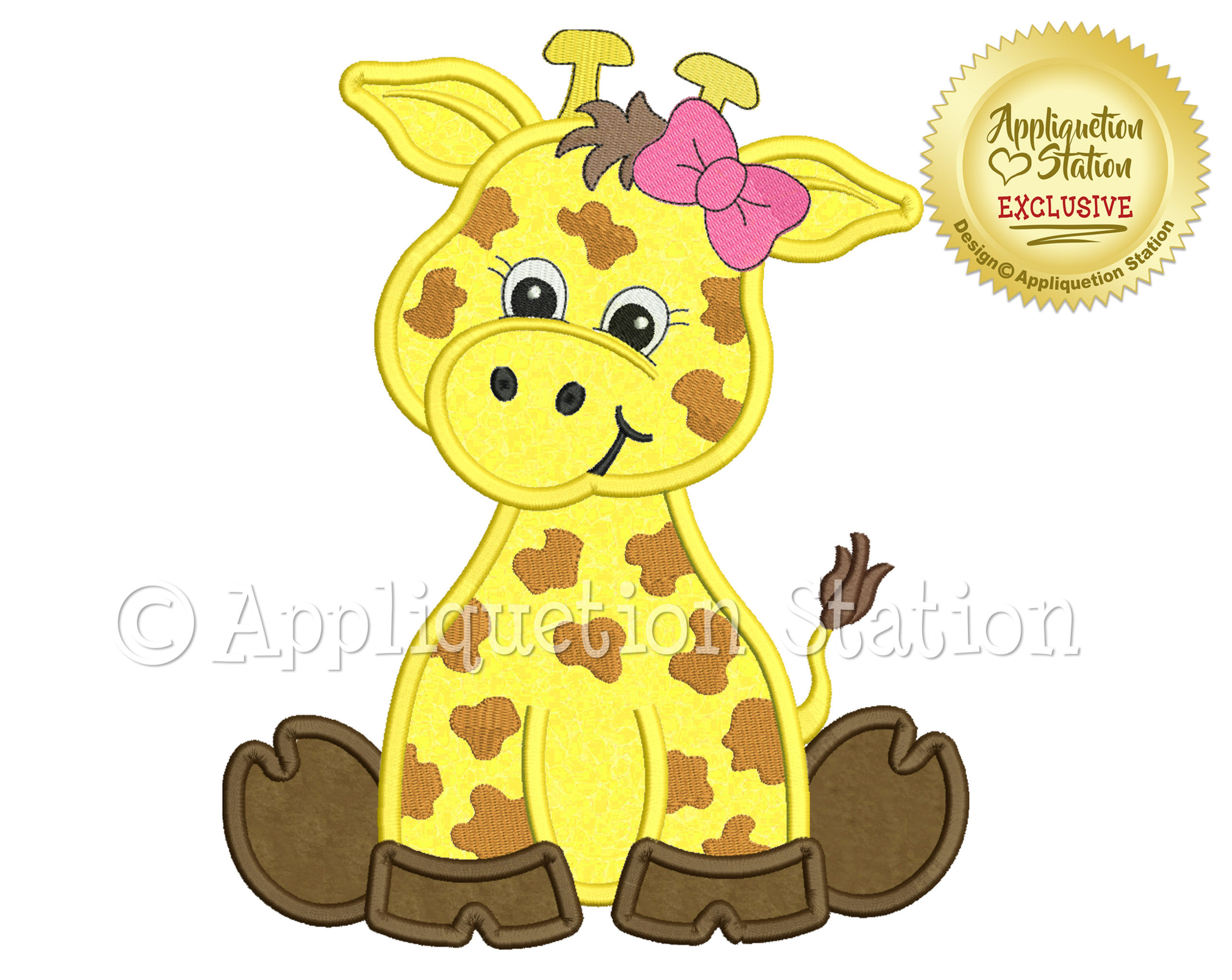 Cute zoo animal baby girl giraffe applique design – digital download for machine embroidery with satin stitch