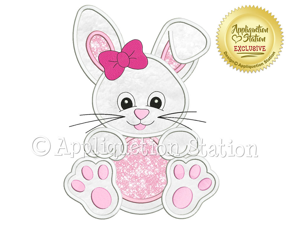 Easter bunny with big hair bow embroidery design – digital applique file for machine embroidery. Instant download