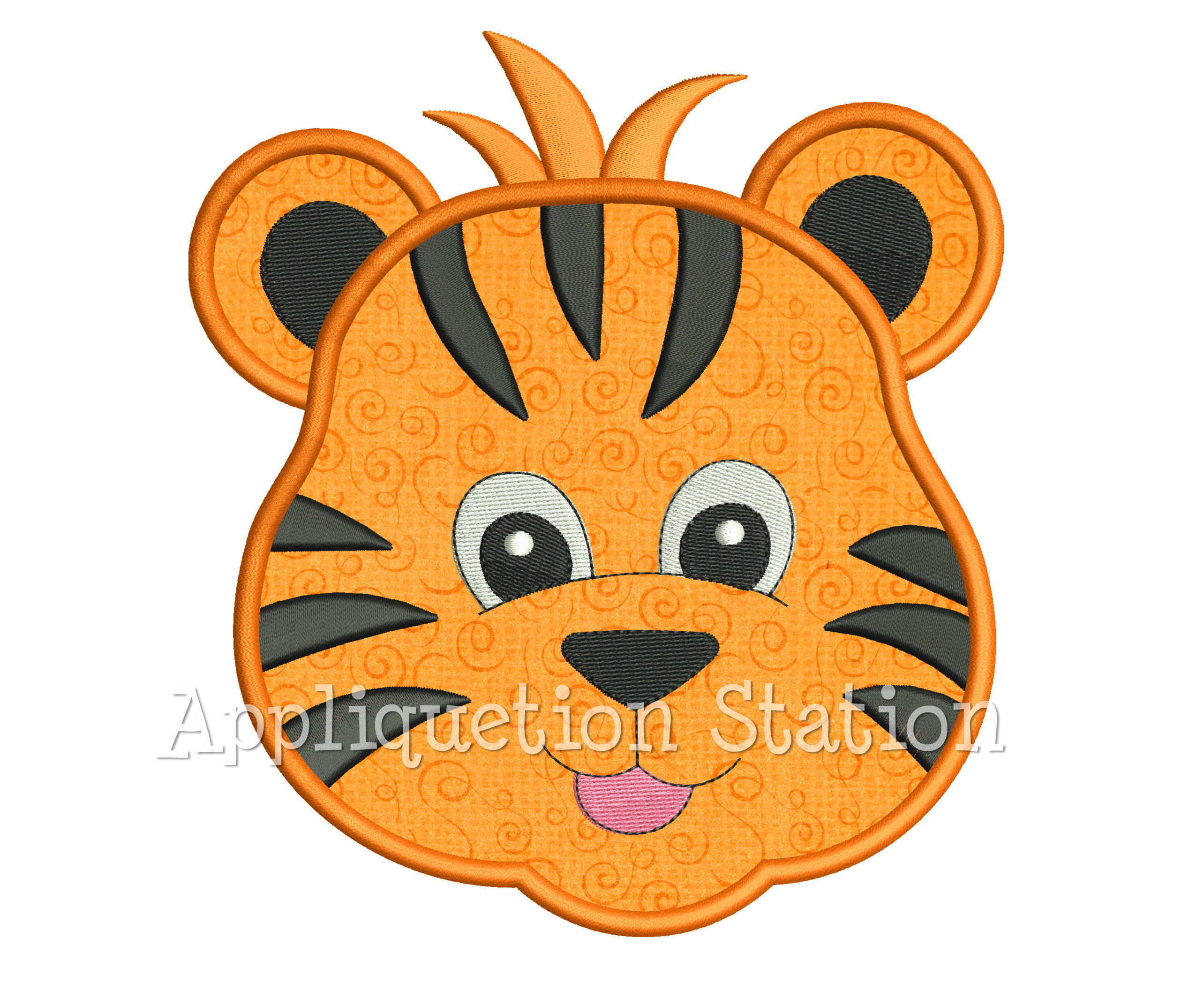Cute zoo animal baby tiger head applique design – digital download for machine embroidery with satin stitch for diy projects
