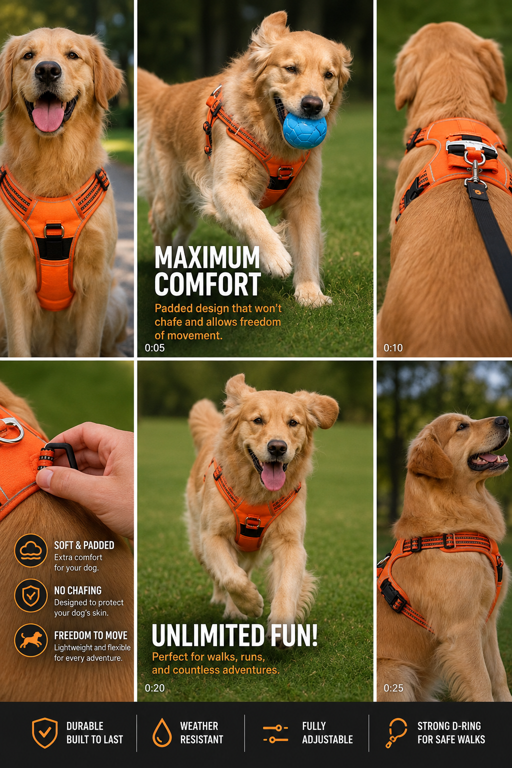 Durable Waterproof Pet Harness with Vertical Handle