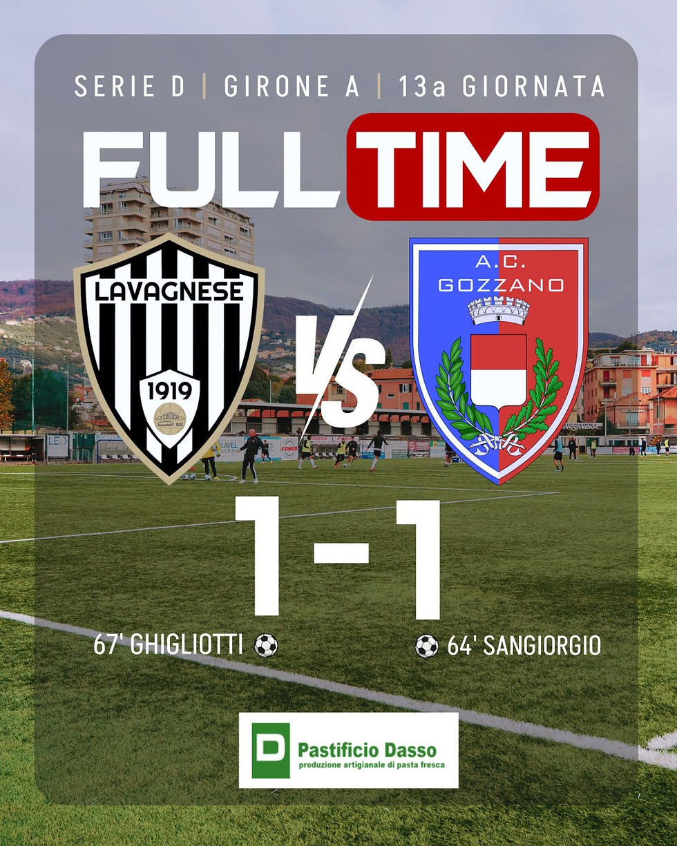 LA “PAREGGITE” CONTAGIA ANCORA LA LAVAGNESE, CONTRO IL GOZZANO E’ L’ENNESIMO 1-1