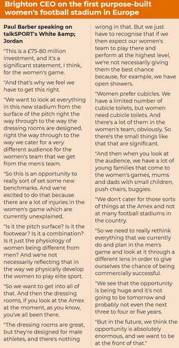 Brighton explain unfair reason behind plans for Europe’s first purpose-built £80m women’s stadium, TalkSport.