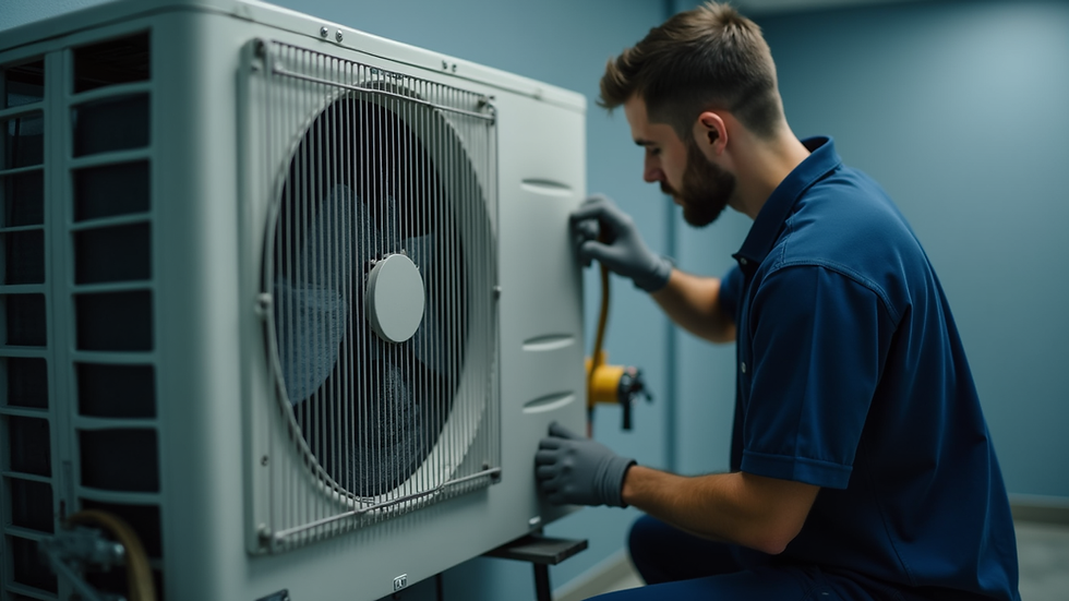 Close-up view of air conditioning unit being serviced
