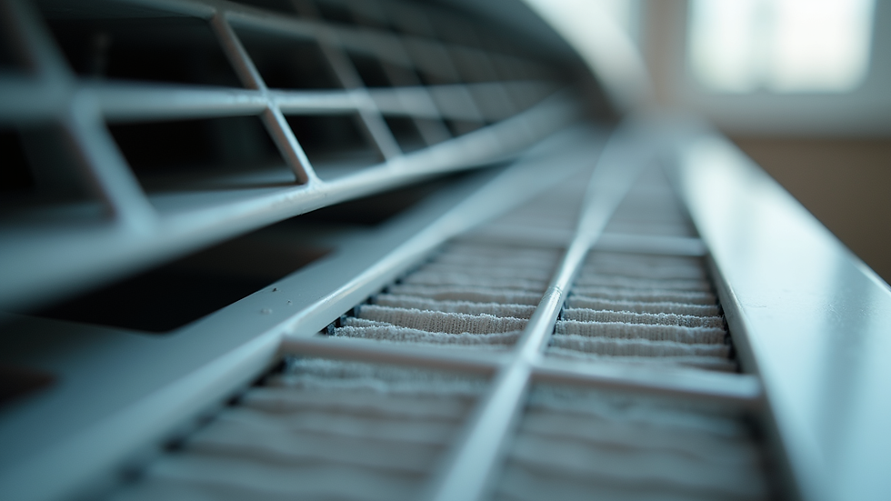 Close-up view of air conditioner filter being cleaned