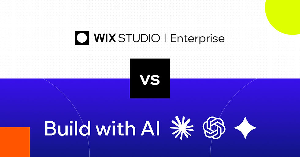 Wix Studio for enterprise vs build with AI comparison graphic on what an AI-built website costs after launch