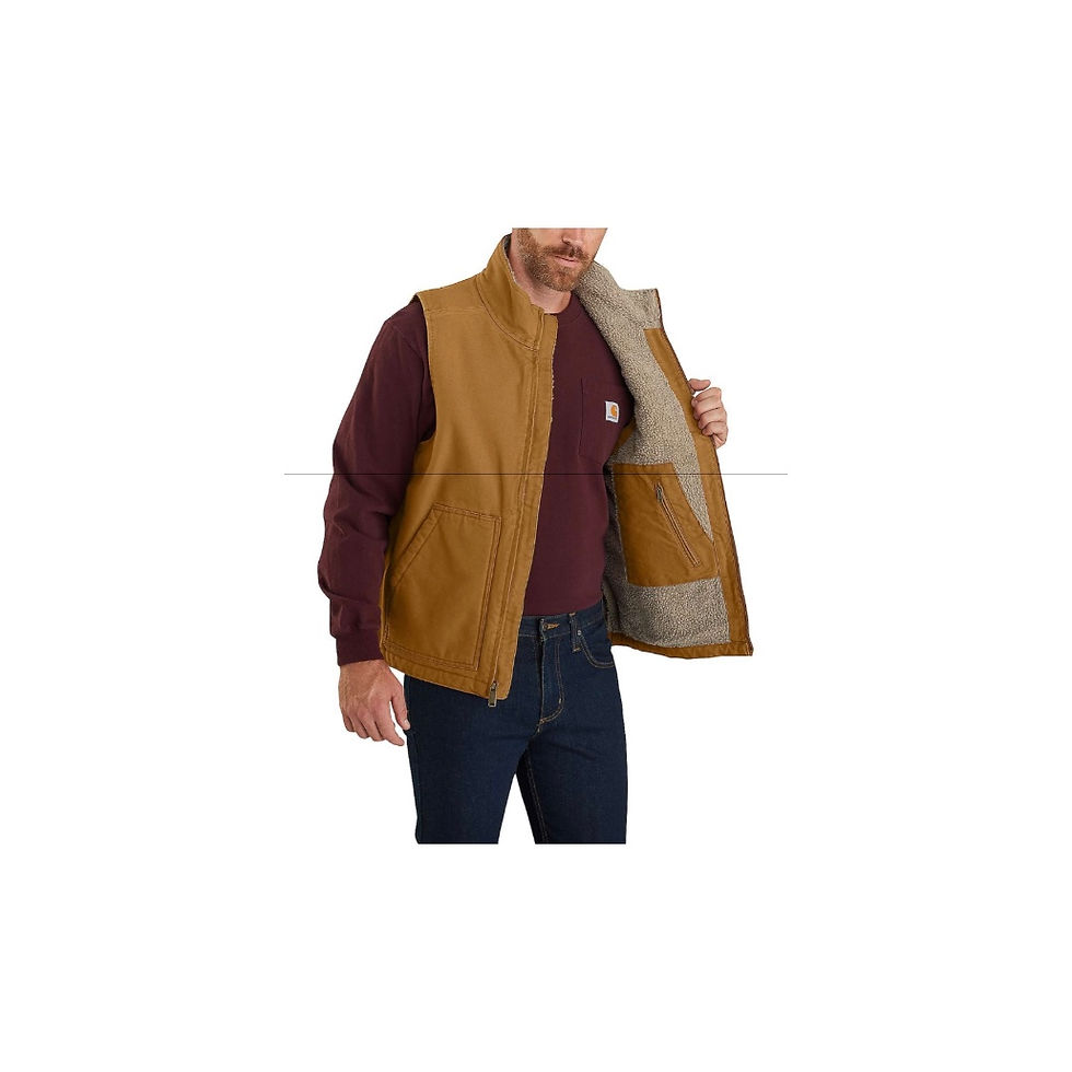 Thumbnail: CARHARTT BROWN LOOSE FIT WASHED DUCK SHERPA-LINED MOCK-NECK GILET