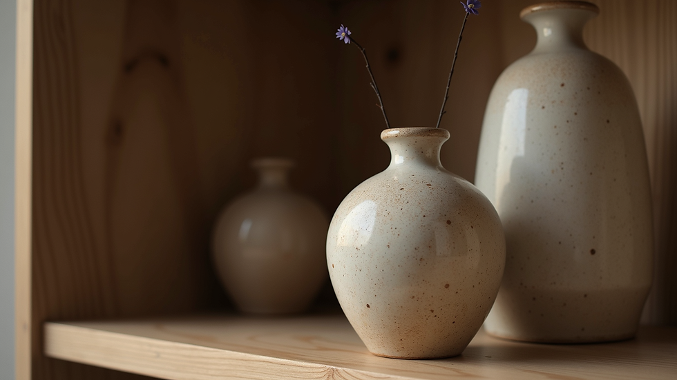 Close-up view of a vintage ceramic vase on a wooden shelf