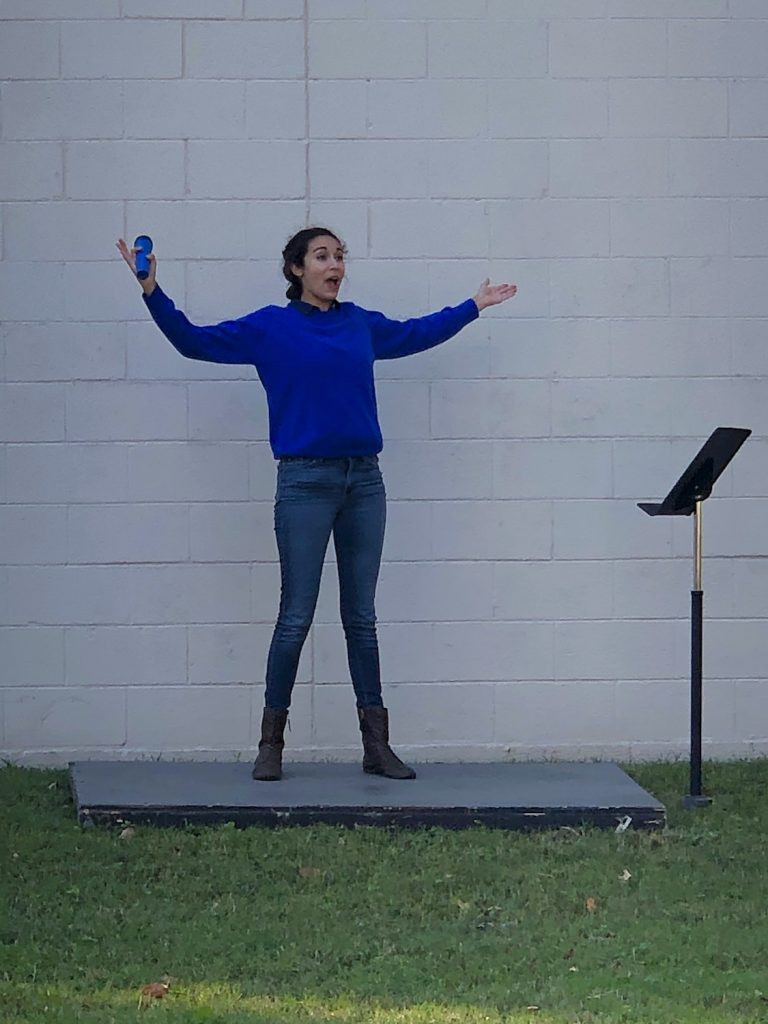 Moriah performing at Little Theatre of Norfolk's recent socially distanced storytelling event
