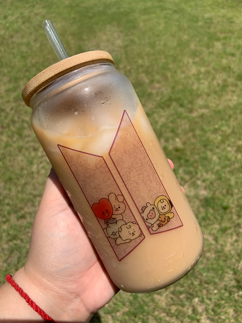 Miniature : BTS BT21 16oz clear beer glass w/bamboo lid