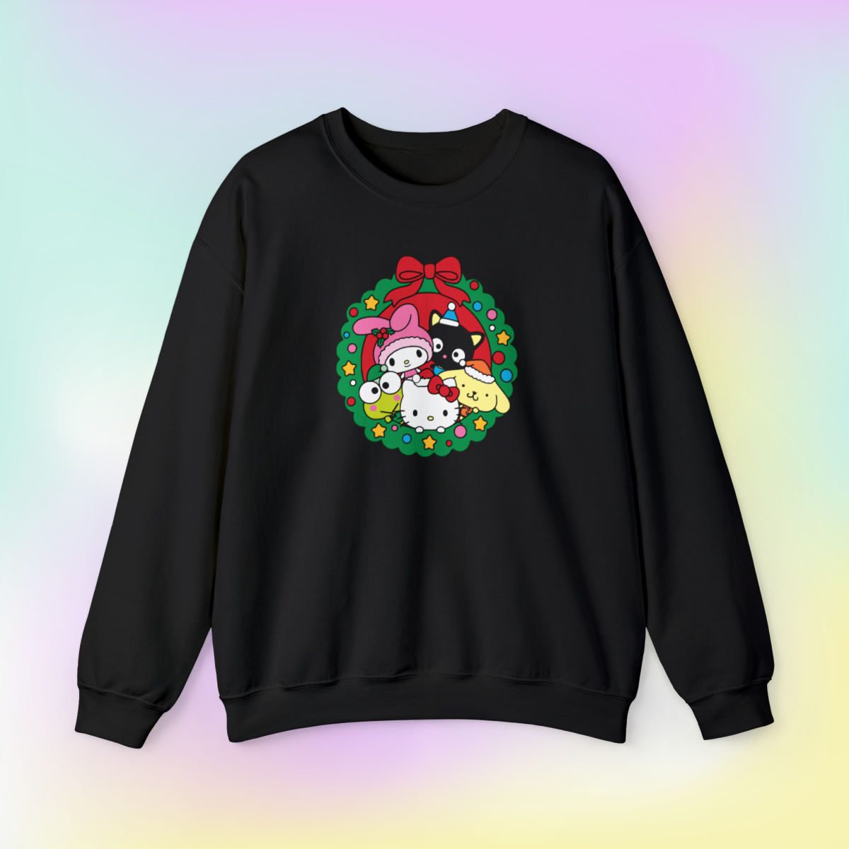 Kawaii Christmas Wreath Unisex Heavy Blend™ Crewneck Sweatshirt