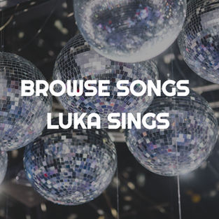 Disco ball ceiling with "Browse songs Luka Sings" overlayed