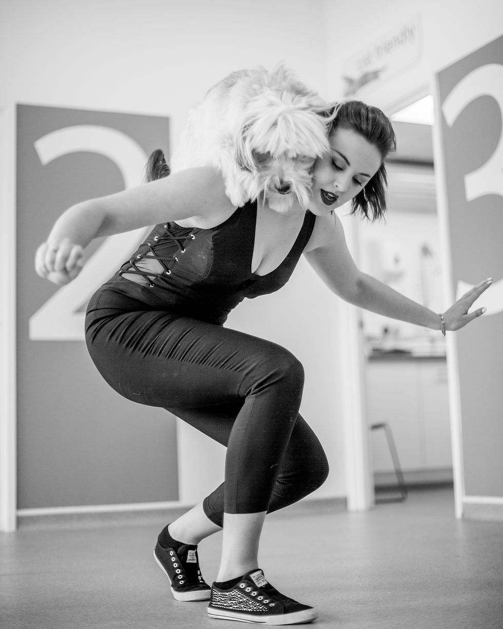 Pet photography in London. Ashleigh and Pudsey at The Vet