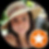 Smiling woman in straw hat with star icon