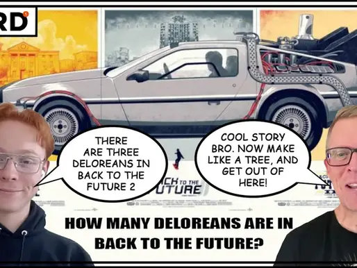 Jimmy and James In front of DeLorean from Back to the Future