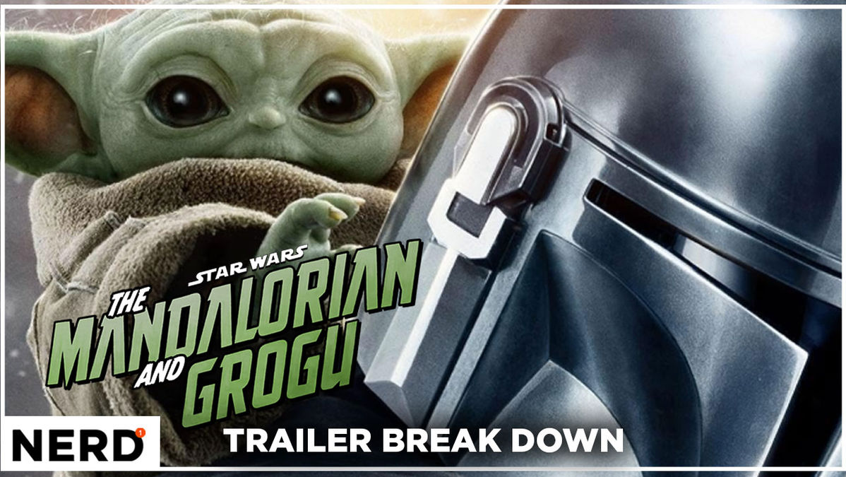 Star Wars: The Mandalorian and Grogu with Grogu riding on Mando's back