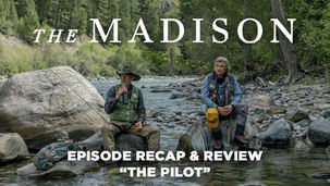 Kurt Russell and Matthew Fox sitting on rocks in a river with fishing poles