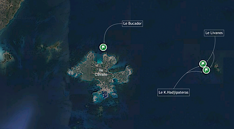 Carte épave du Bucador, ile Cavallo