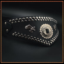 v-shaped leather belt with conchos