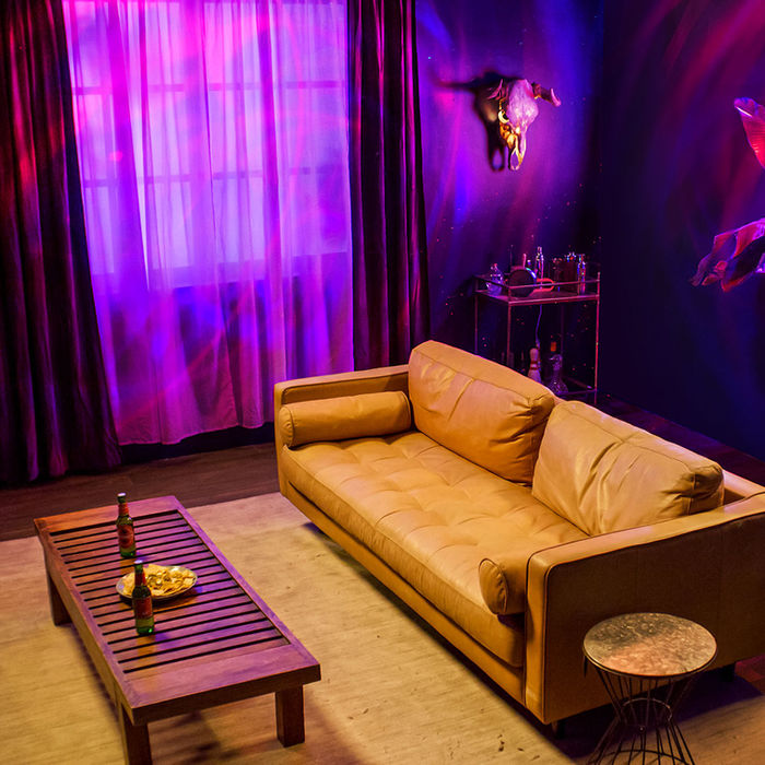 Couch and wall washed in starfield projection