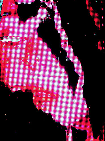 Fragmented digital face with heavy glitch distortion and pixel breakup, Perceive or Receive (2025) by Elin Fiorentino