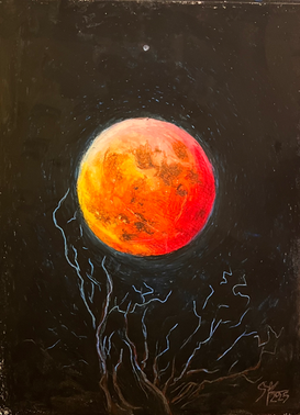 artwork of blood moon with black background