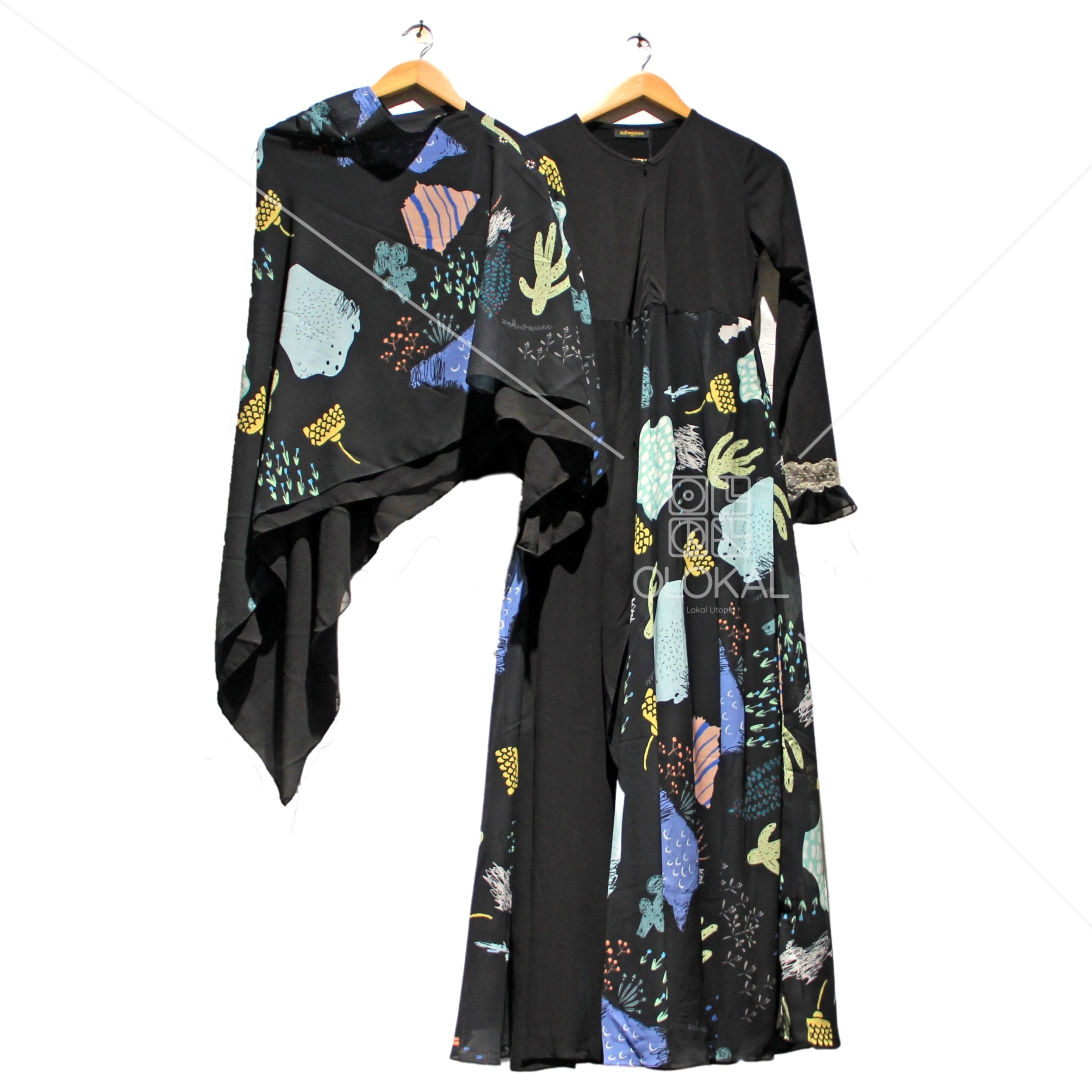 SM Fashion Zahwazee Gamis Zika Set Black