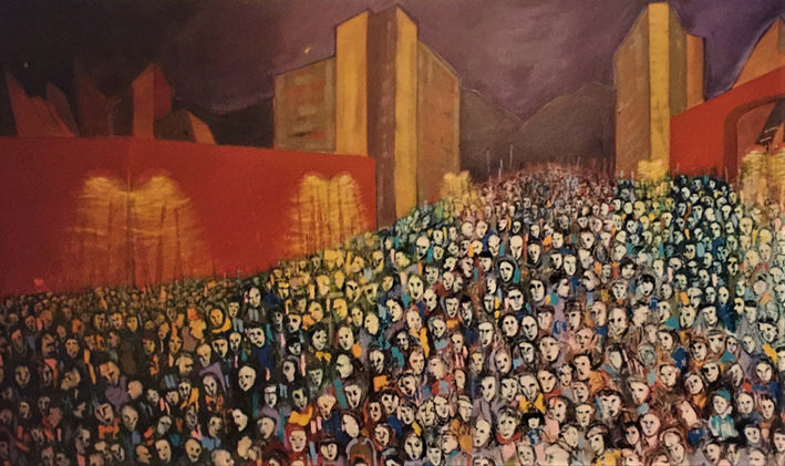 (#11) Transhumants in the City of Time, Acrylic on canvas, 165 x 254 cm, 64.96 x 100 inche