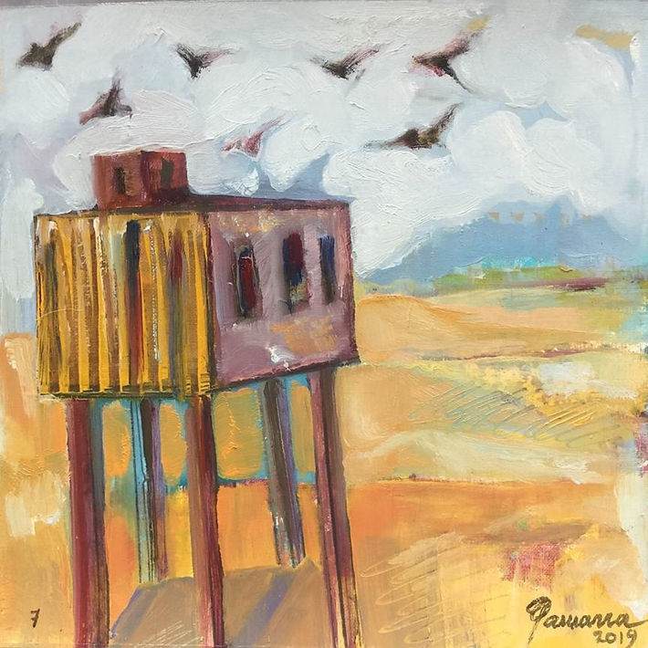 #13- Pigeons Day, Oil on paper, 23 x 23 cm, 9 x 9 inches, Abu Dhabi 2019.jpg