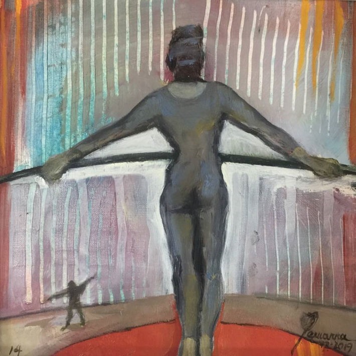 #16- The Balance Lesson, Oil on paper, 23 x 23 cm, 9 x 9 inches, Abu Dhabi 2019.jpg