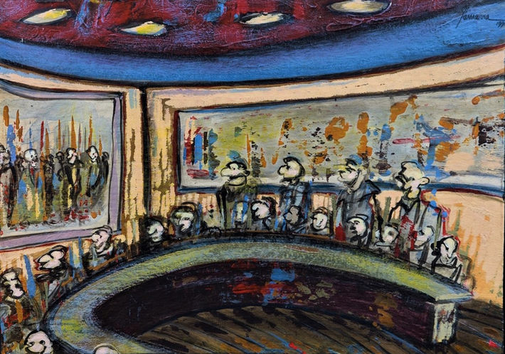 (#10) Meeting at the UN Security Council, Acrylic on canvas, 38 x 48 cm, 14.96 x 18.89 i