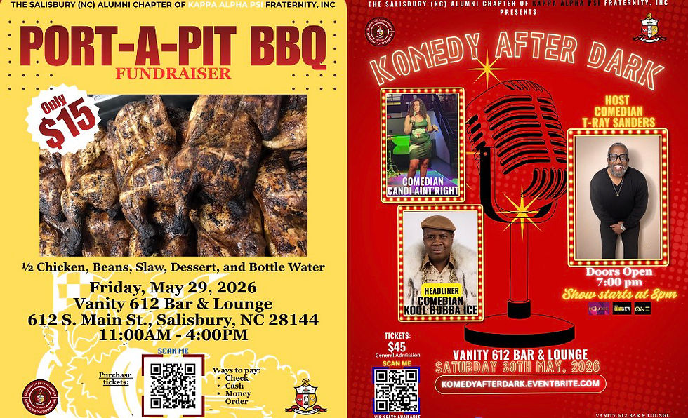 Salisbury (NC) Chapter Port-A-Pit BBQ fundraiser and Komedy After Dark show.