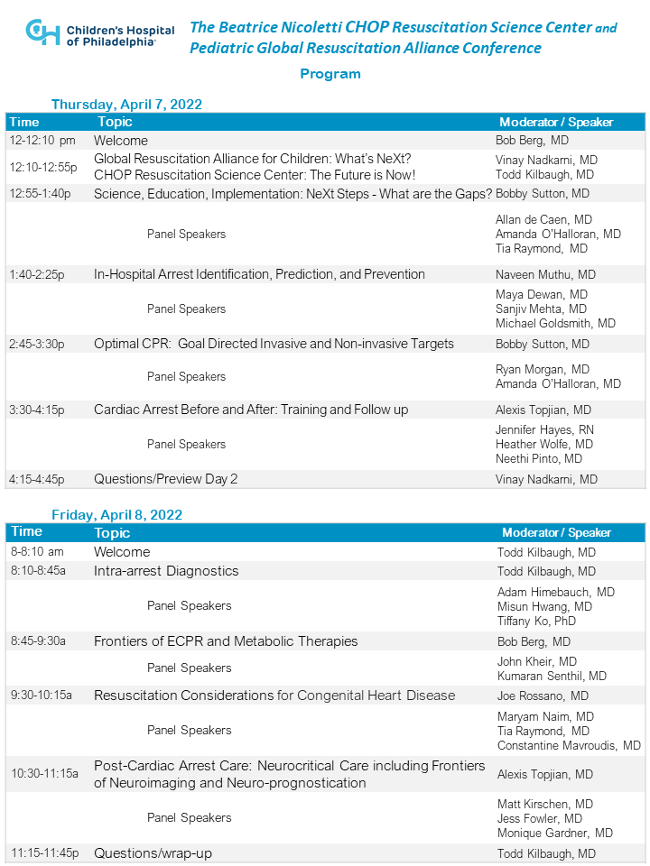 Register Now! CHOP's Resuscitation Conference April 7 & 8, 2022!
