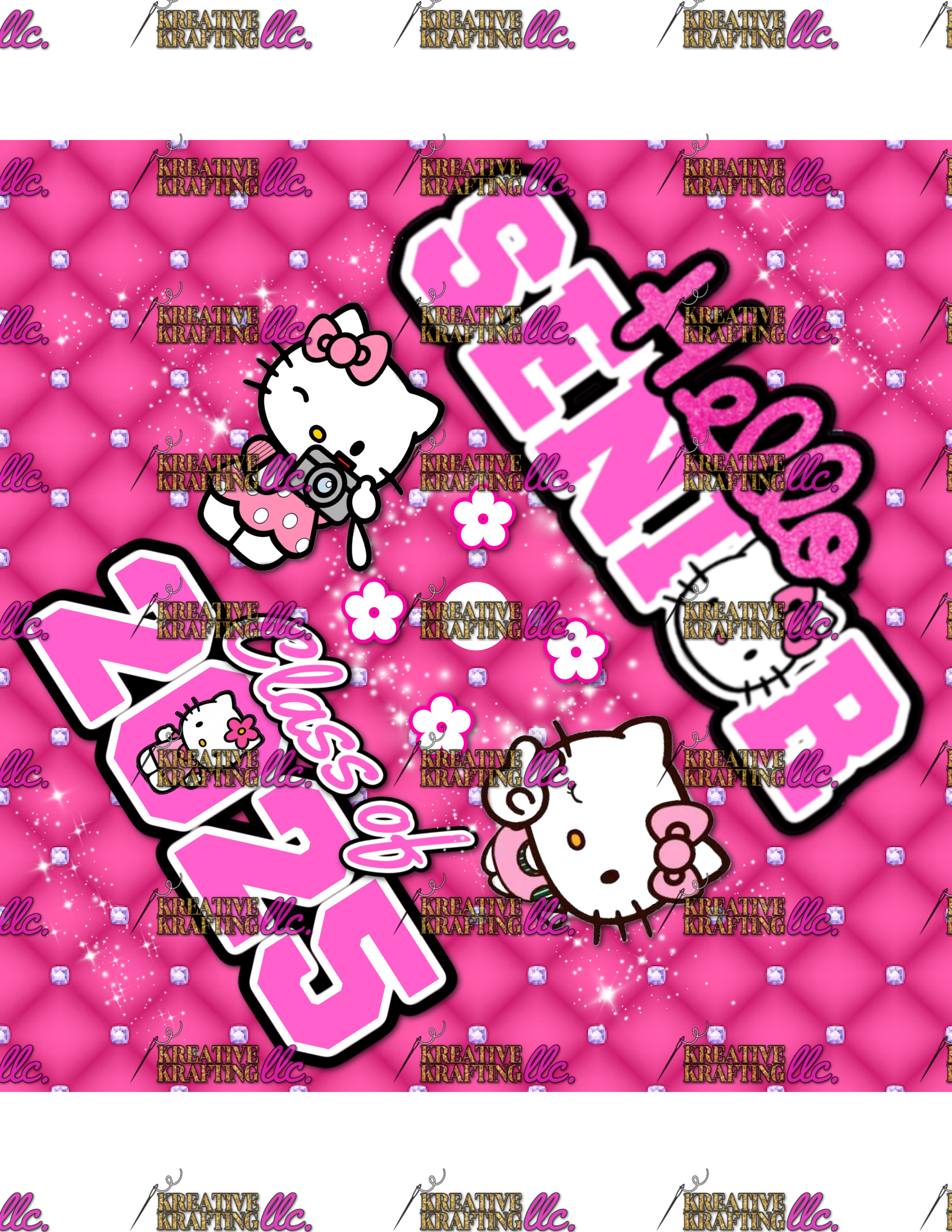 HELLO SENIOR CAP TOPPER TEMPLATE PINK SILV 2025 GRAD FAN