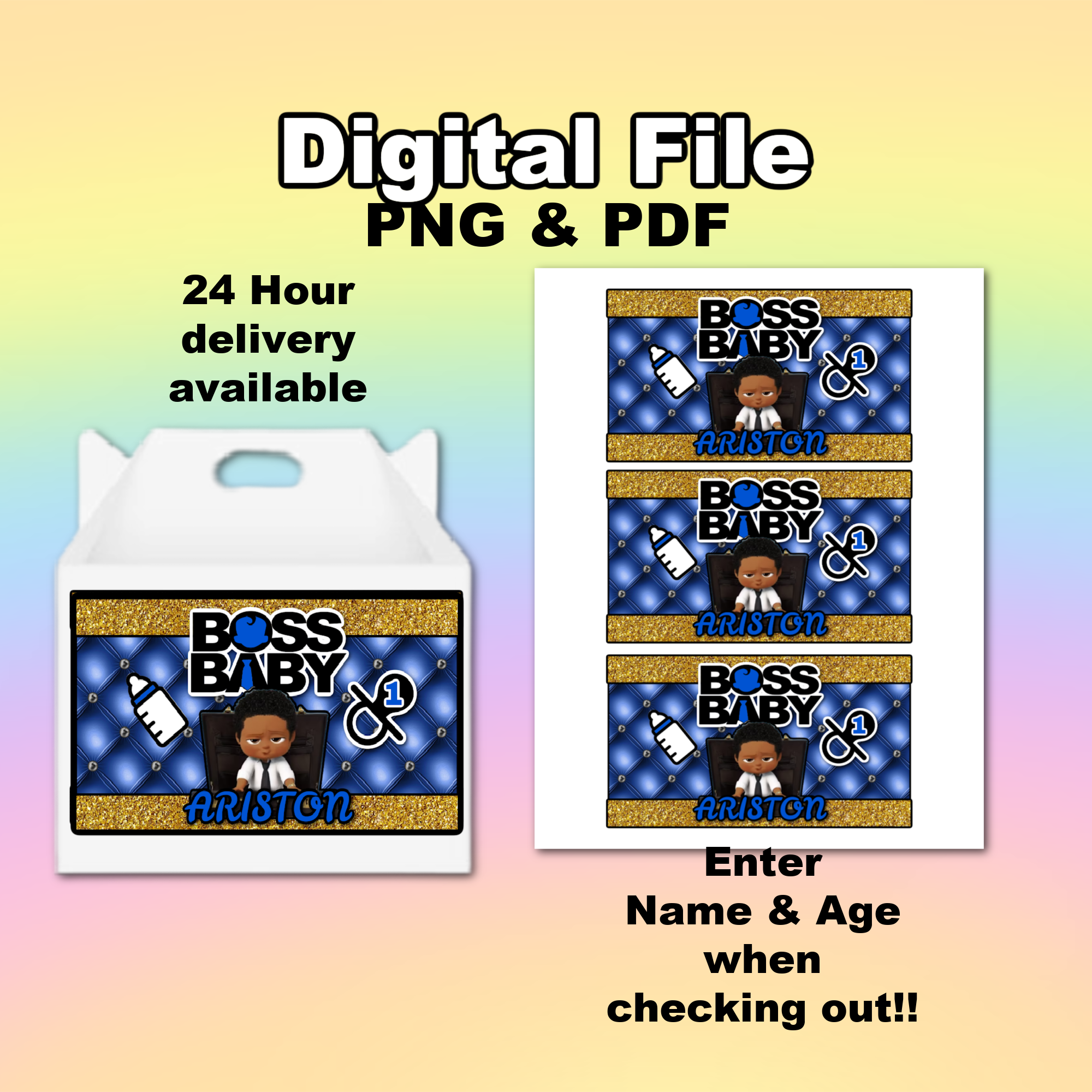 BOSS BABY CUSTOM GABLE BOX LABELS 3.25 BY 5.75 INCHES 