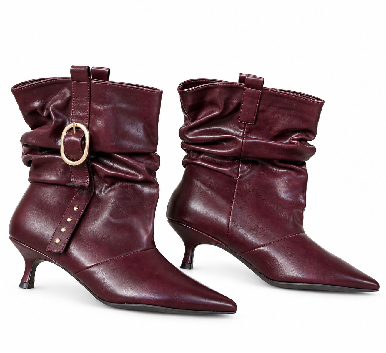 Bordeauxfarbene Stiefeletten mit Zierschnalle