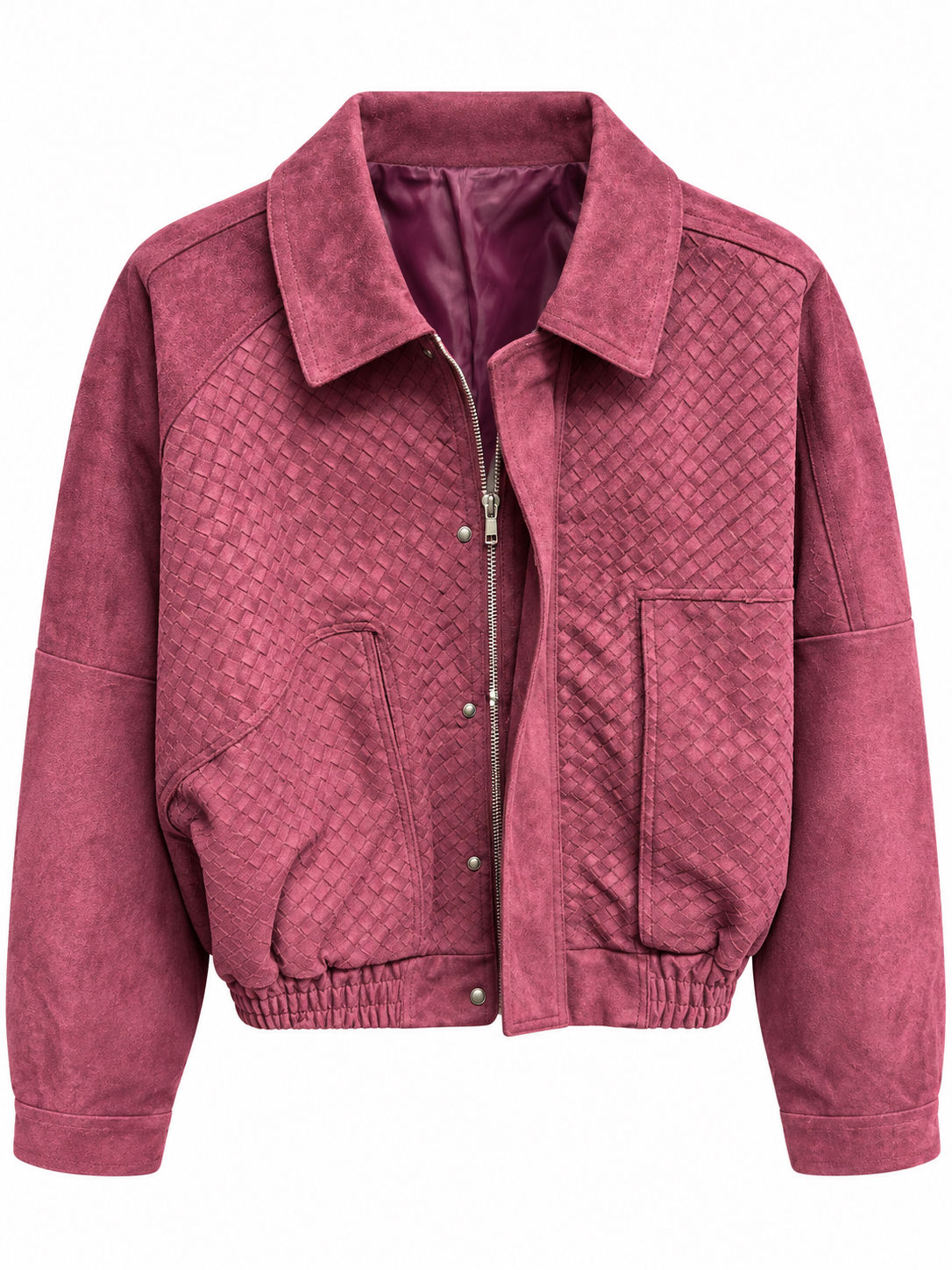 Kurze Jacke in Bordeaux mit Flechtstruktur