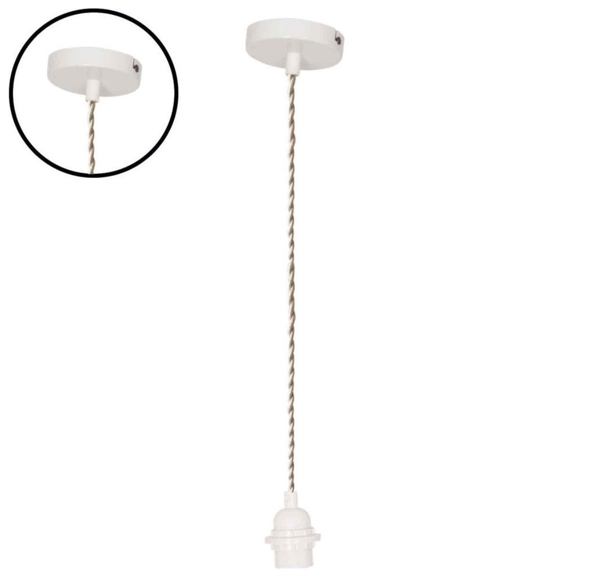 Suspension Douille Blanche 110Cm Cable Torsadé Corde Blanche Rosace