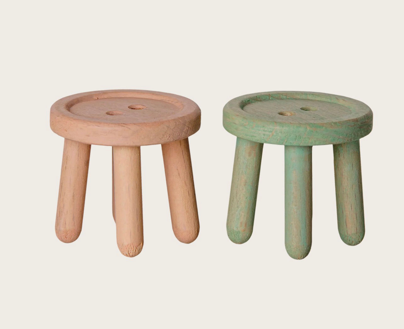 Set de 2 petits tabourets – Souris – Rose clair / Vert menthe clair
