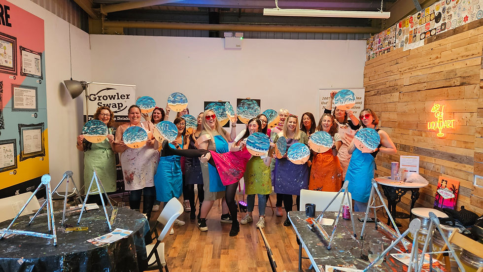 sip and paint hen do liquid art