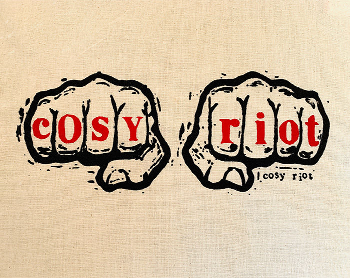 Tote Bag by Cosy Riot, silkscreen print, handprinted, streetwear, band shirt, punk, LGBTQ+, fists, knuckle tattoo